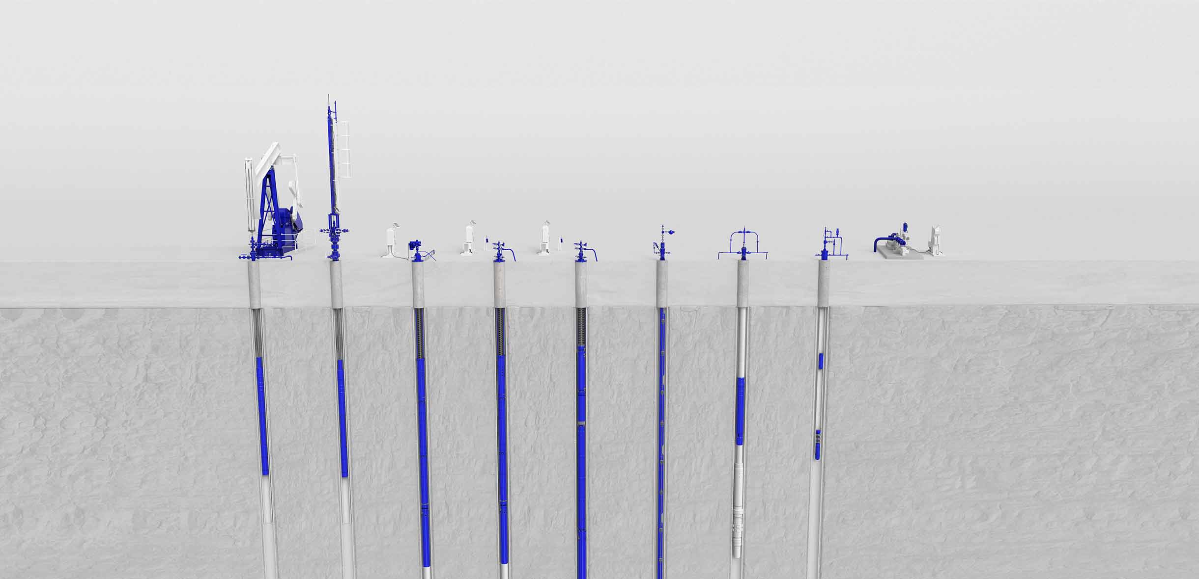 Original SLB illustration showing artificial lift systems below ground and surface pumping equipment